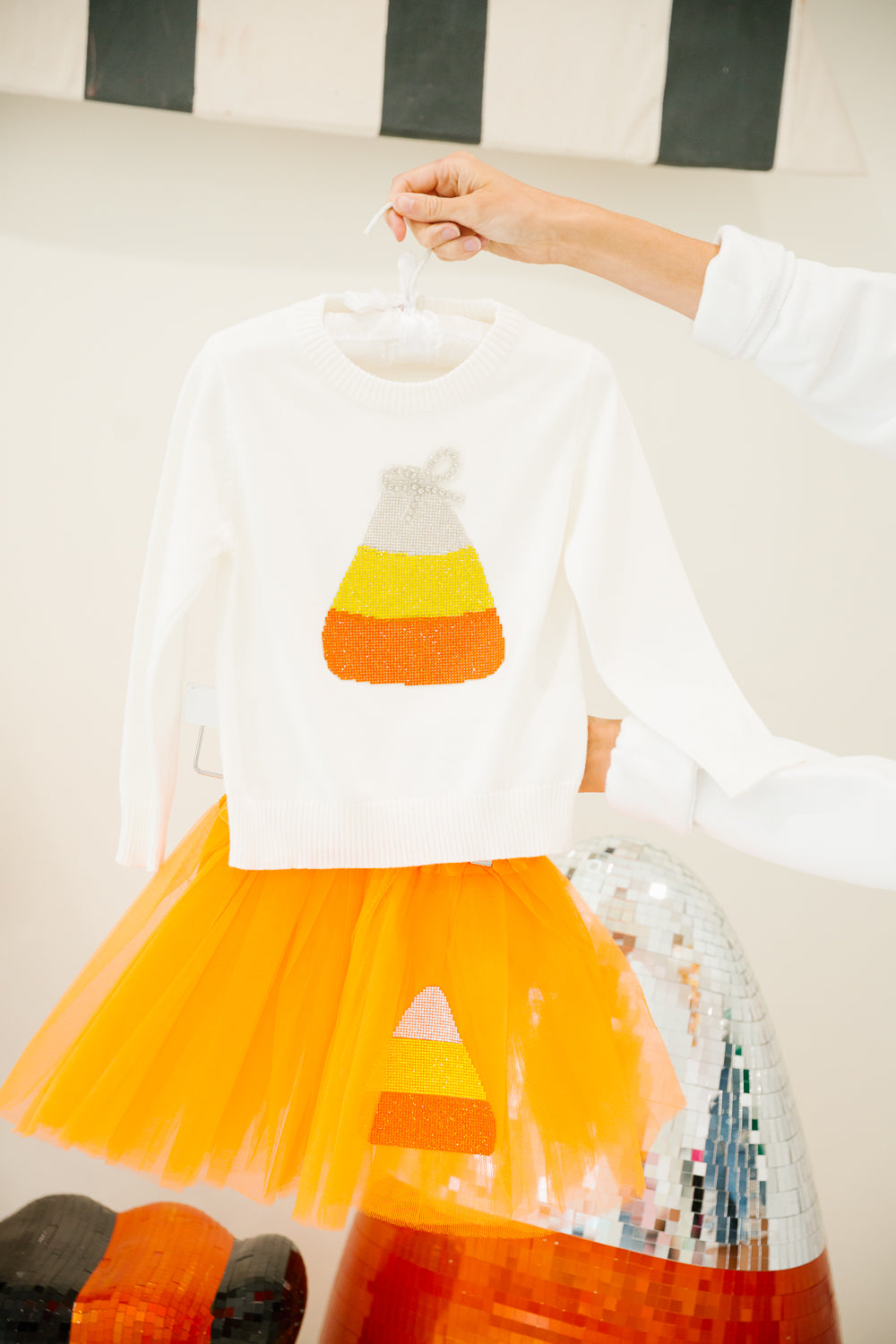 MINI KIDS CANDY CORN WHITE SWEATER