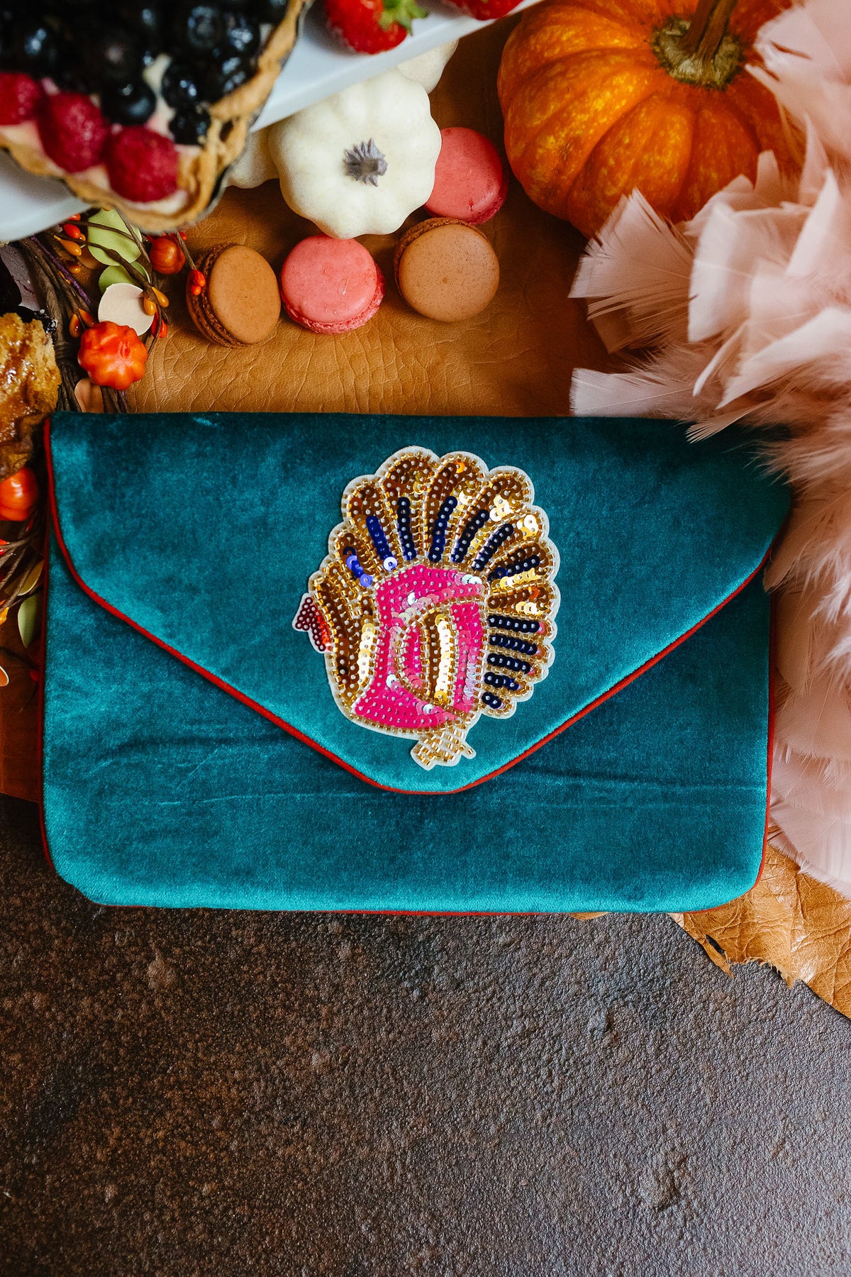 THANKSGIVING VELVET CLUTCHES Clutch Judith March TEAL