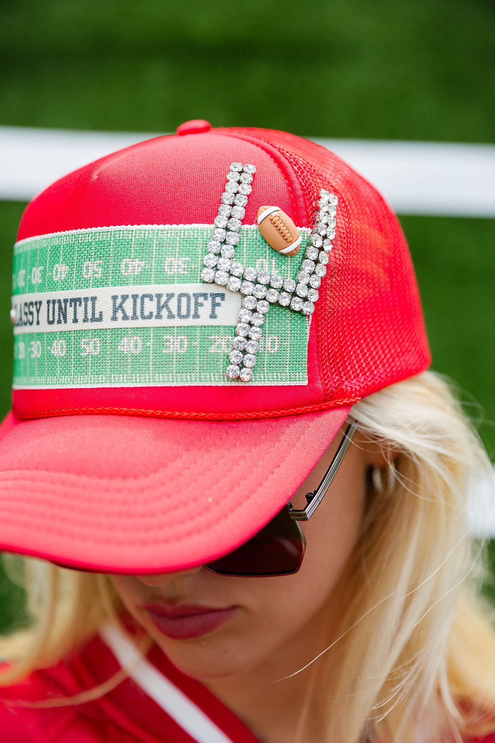 DOWN THE FIELD RED TRUCKER HAT TRUCKER HAT Judith March   