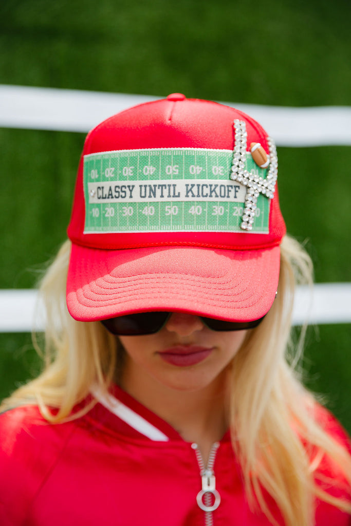 DOWN THE FIELD RED TRUCKER HAT TRUCKER HAT Judith March   