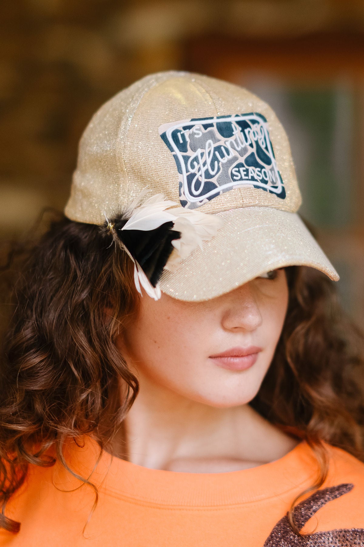 IT'S HUNTING SEASON GOLD GLITTER TRUCKER HAT TRUCKER HAT Judith March