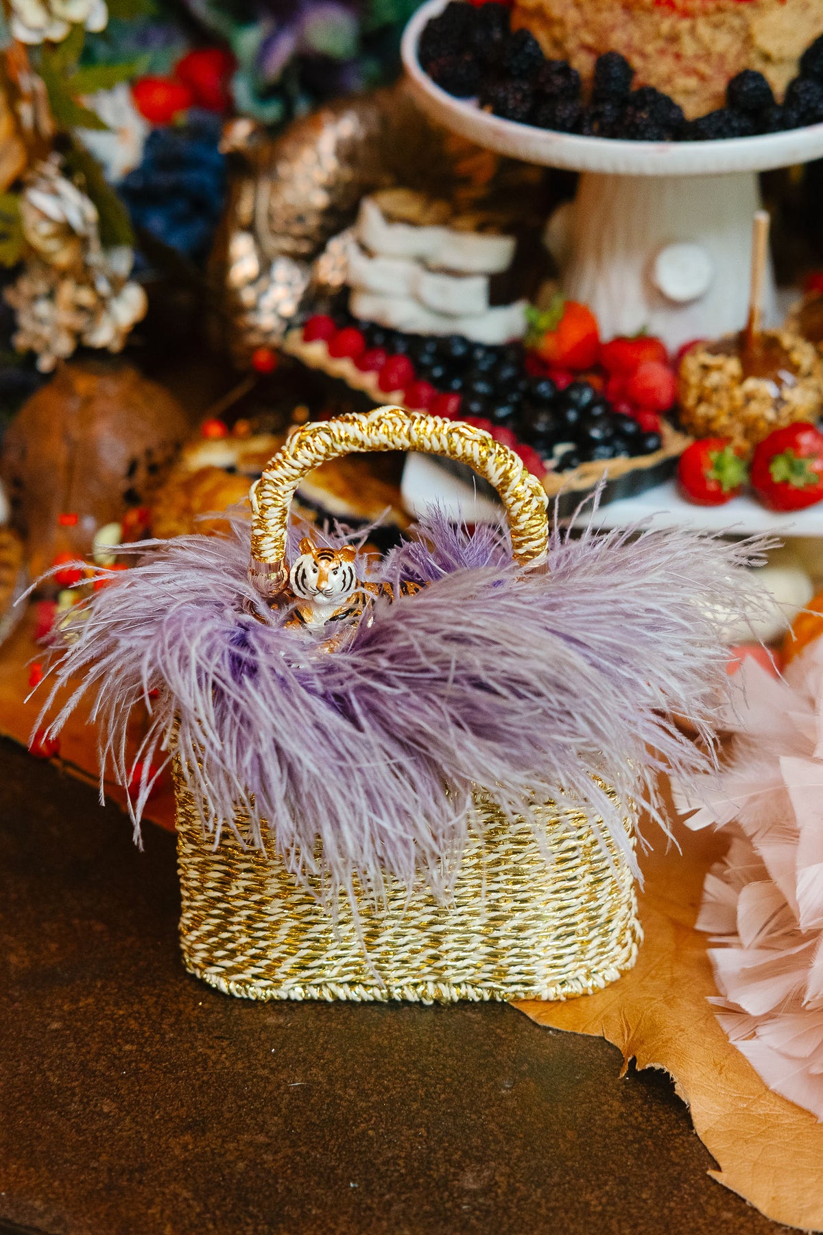 TIGER FEATHER BASKET HANDBAG Clutch Judith March