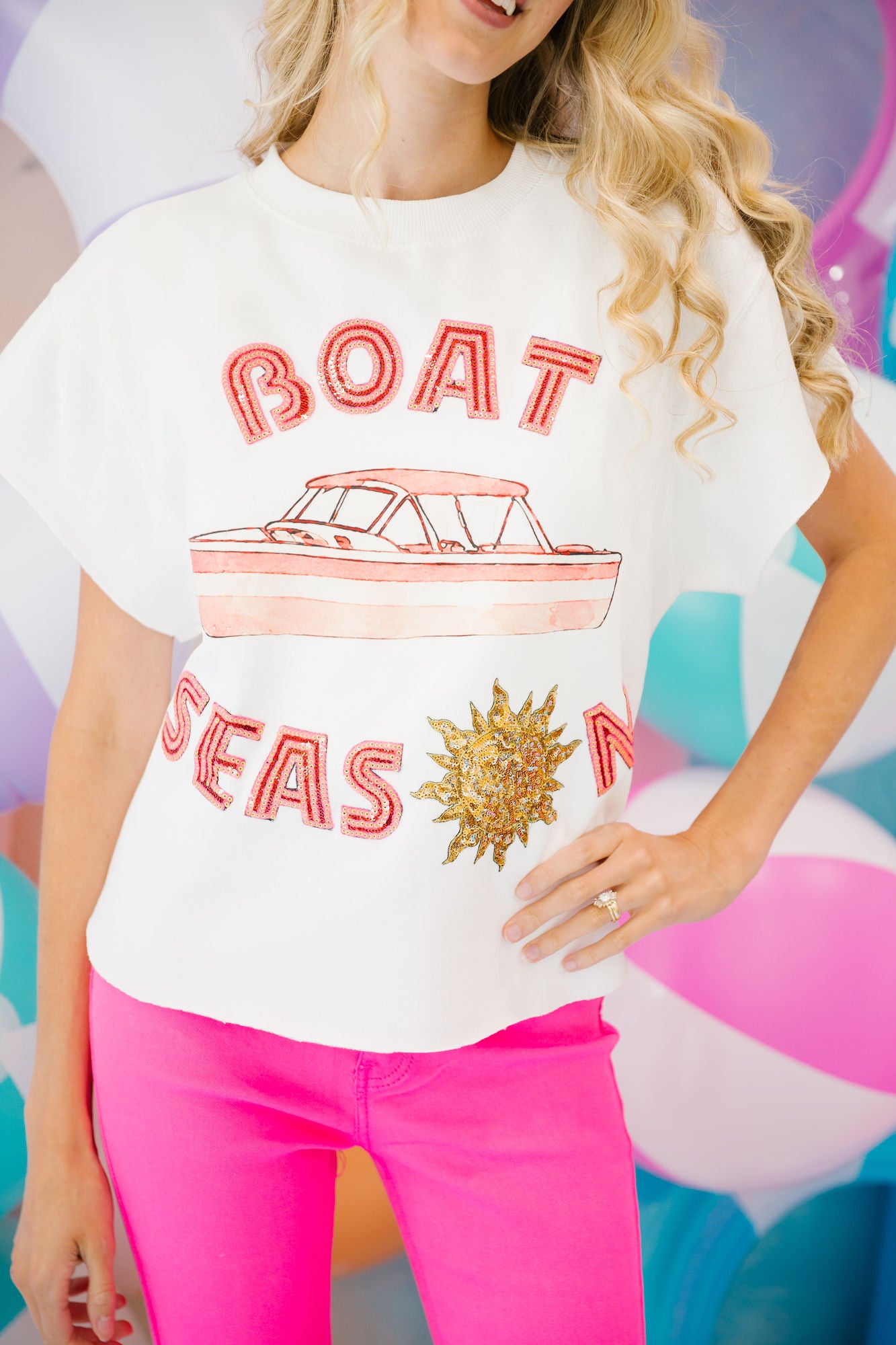 PINK SEQUIN BOAT SEASON PULLOVER SWEATER Judith March