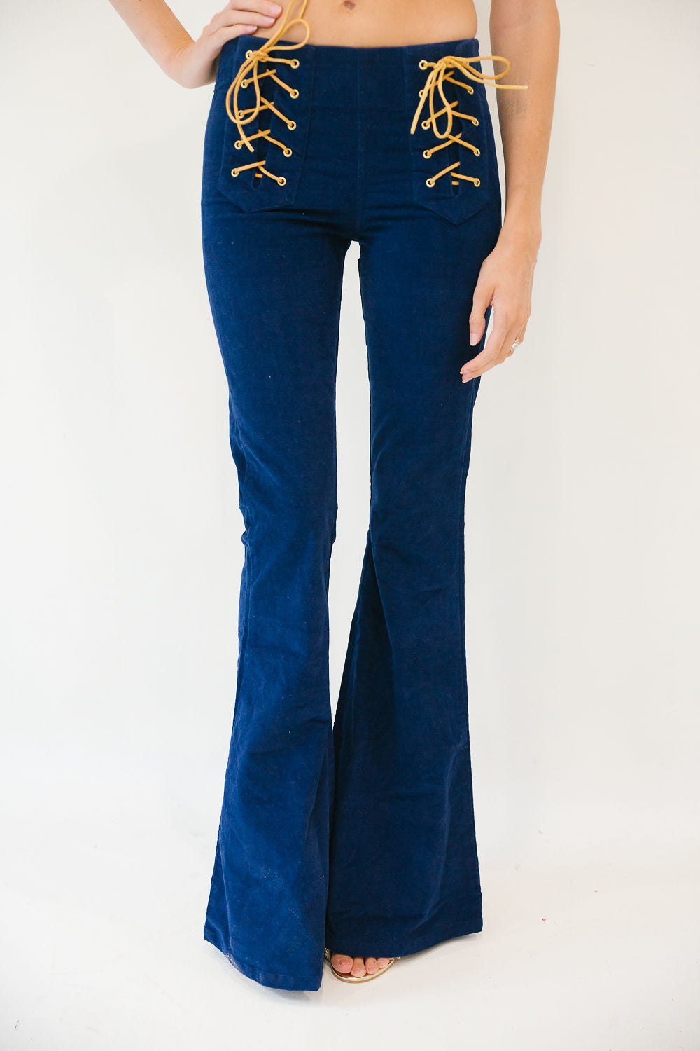 *NAVY COURDUROY LACE UP FLARES - SMALL FLARES Judith March