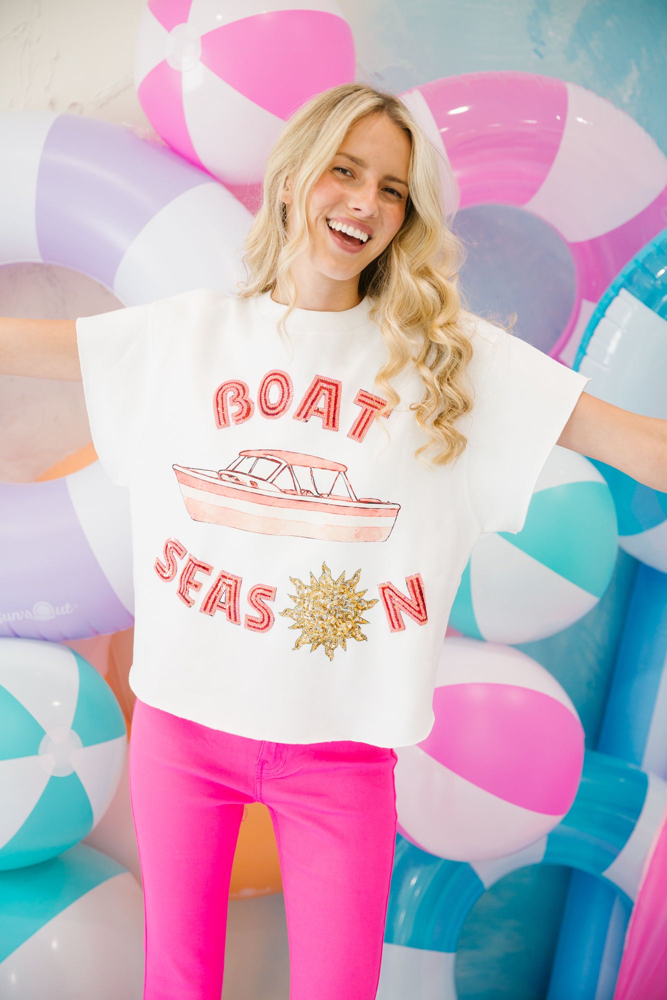 PINK SEQUIN BOAT SEASON PULLOVER SWEATER Judith March