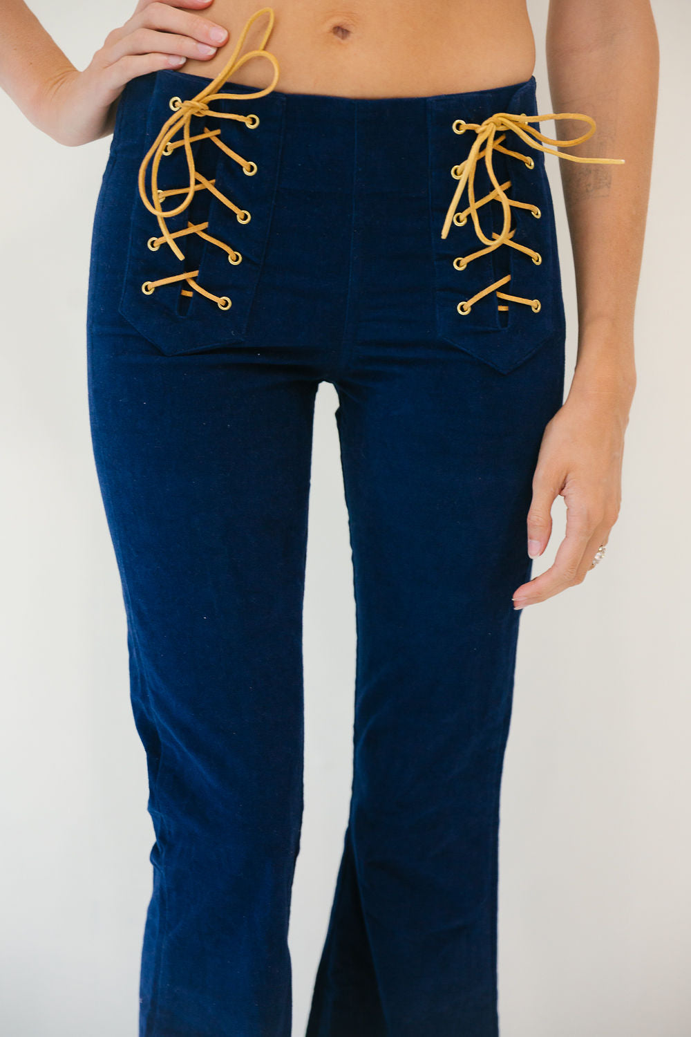 *NAVY COURDUROY LACE UP FLARES - SMALL FLARES Judith March