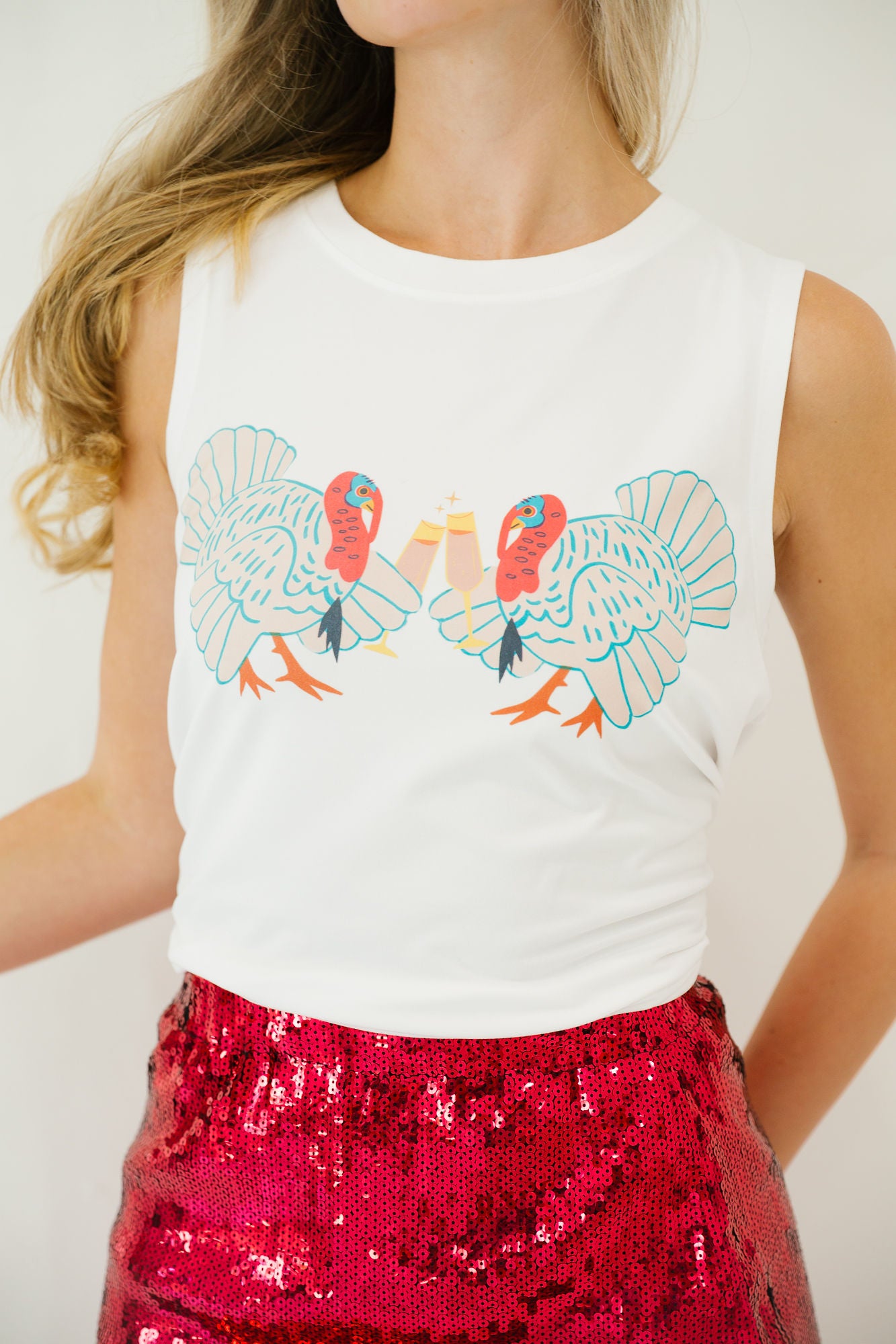 TURKEY CHEERS WHITE TANK TANK Judith March