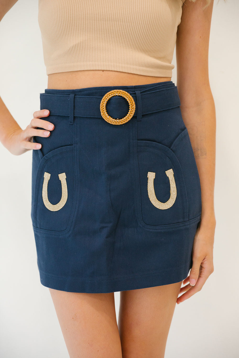 *NAVY HORSE SHOE SKIRT - SMALL SKIRT Judith March