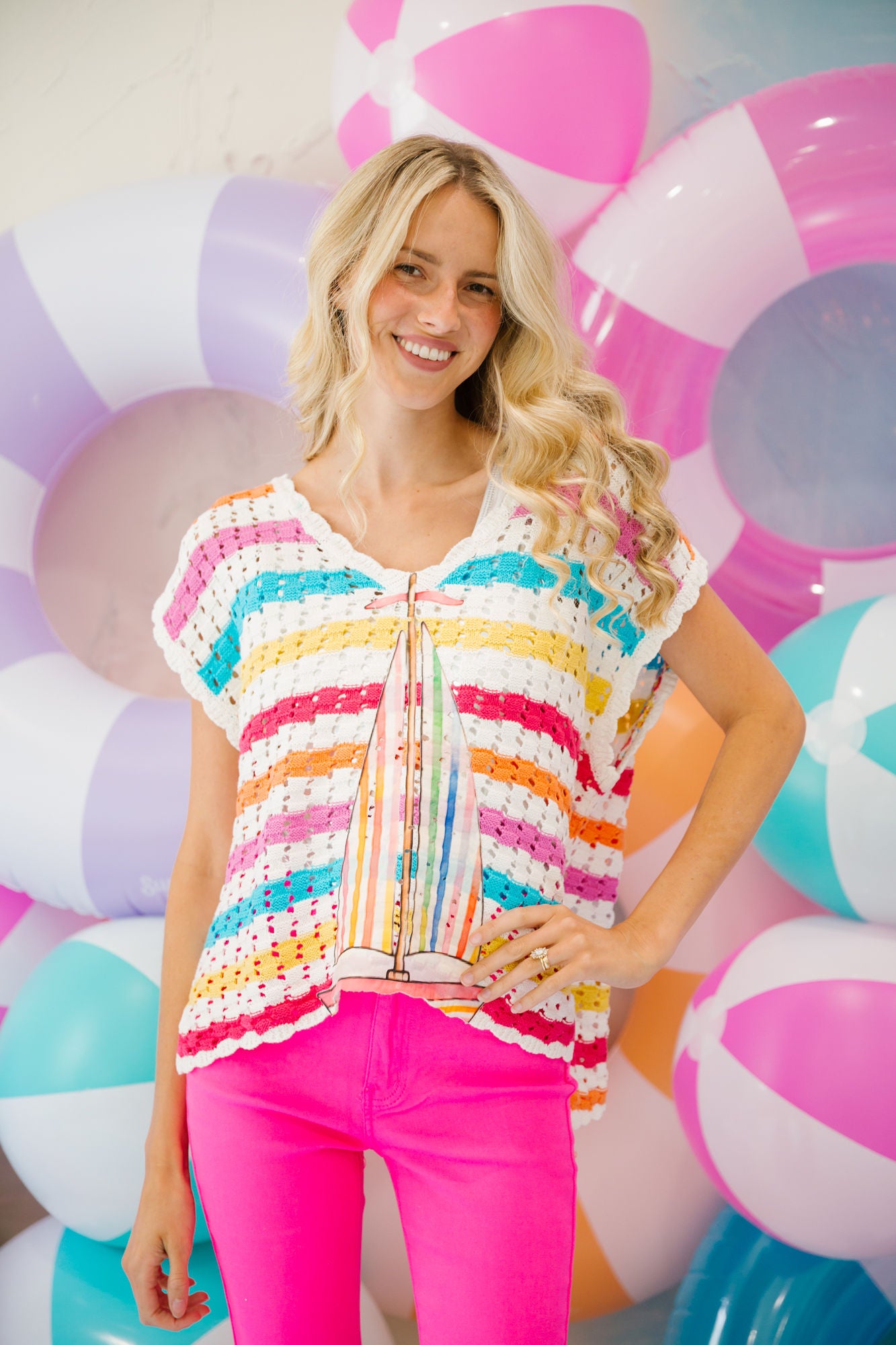 SAILOR STRIPE CROCHET TOP SWEATER Judith March