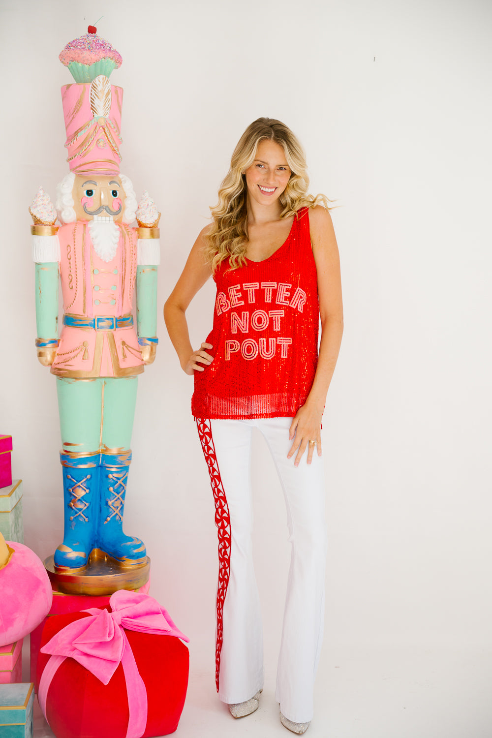 BETTER NOT POUT RED SEQUIN TANK TANK Judith March