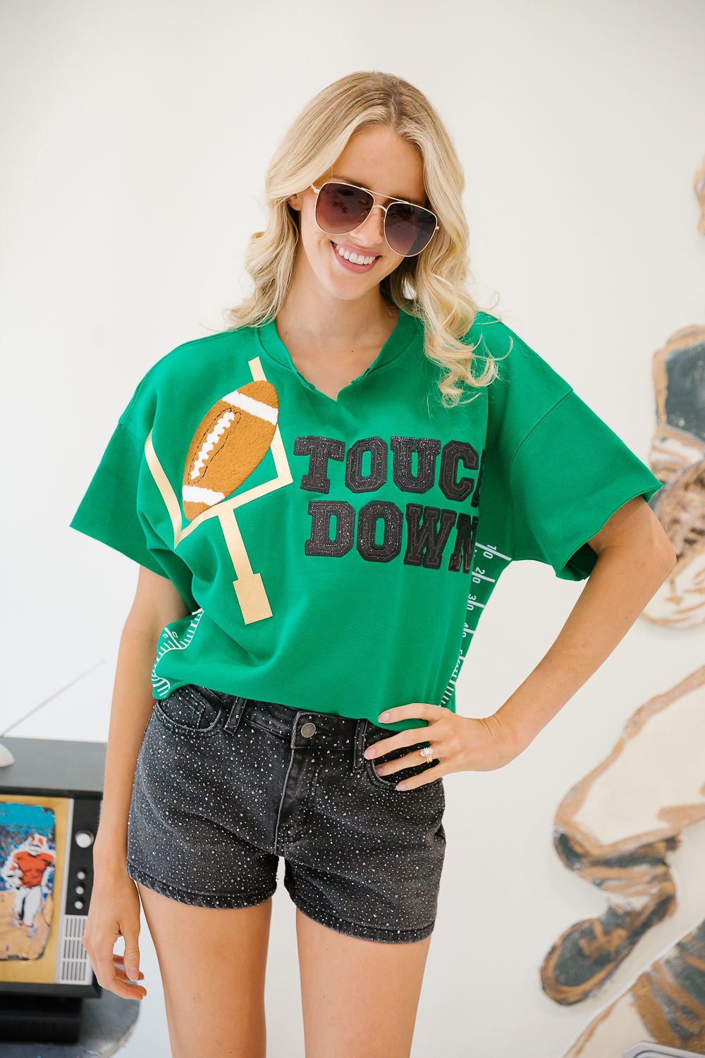 TOUCHDOWN TIME GREEN PULLOVER PULLOVER Judith March