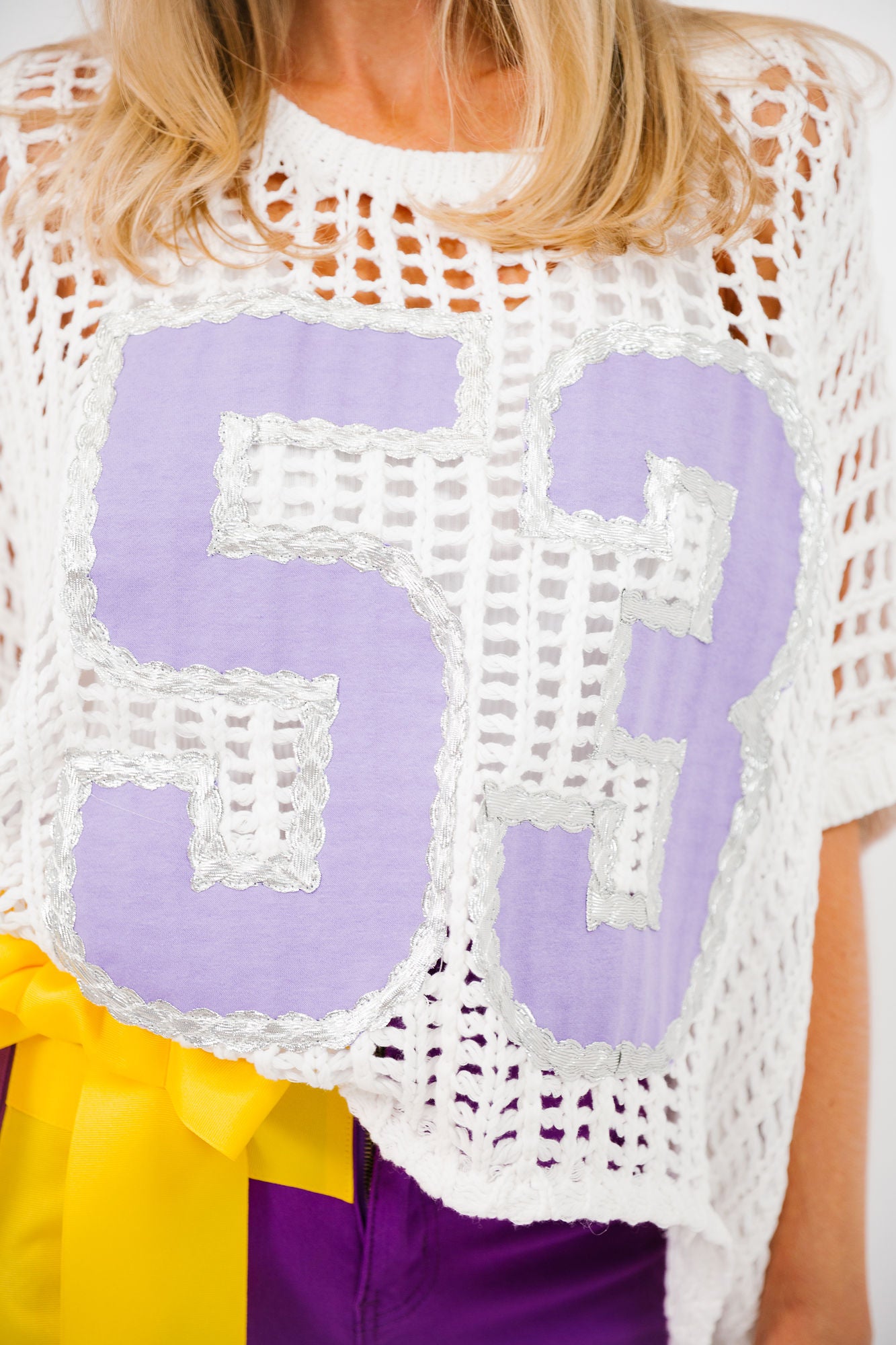 CUSTOM SILVER TRIM NUMBER CROCHET TOP TOP Judith March