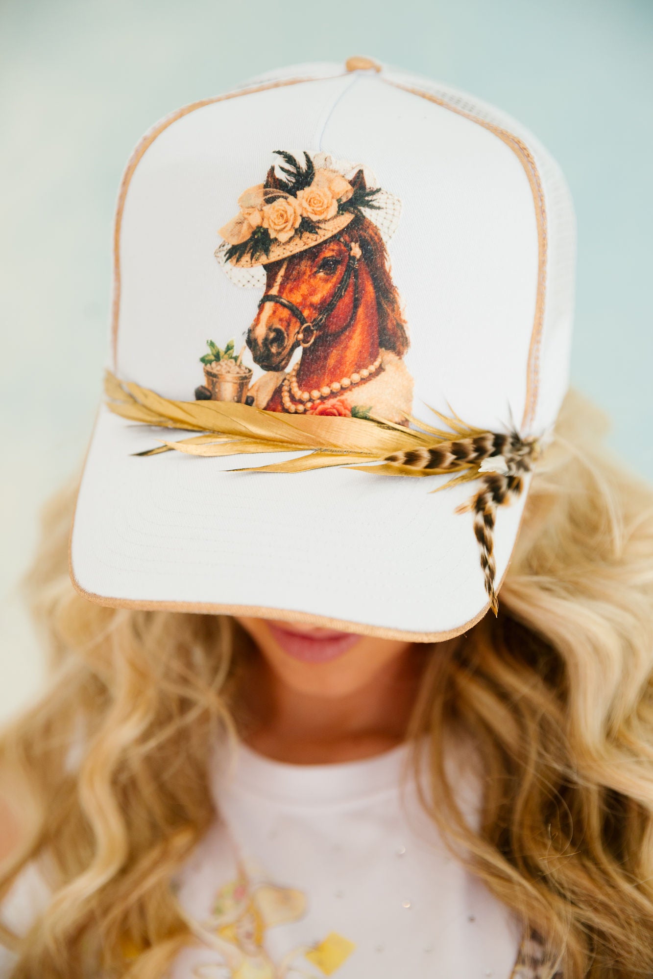 FANCY FILLY WHITE TRUCKER HAT TRUCKER HAT Judith March