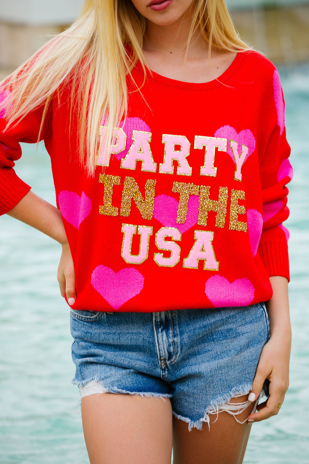 PARTY IN THE USA HEART SWEATER SWEATER Judith March   