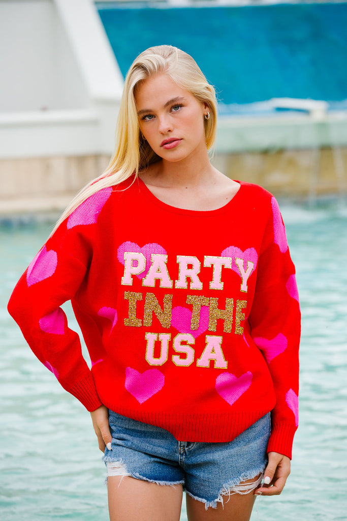 PARTY IN THE USA HEART SWEATER SWEATER Judith March   