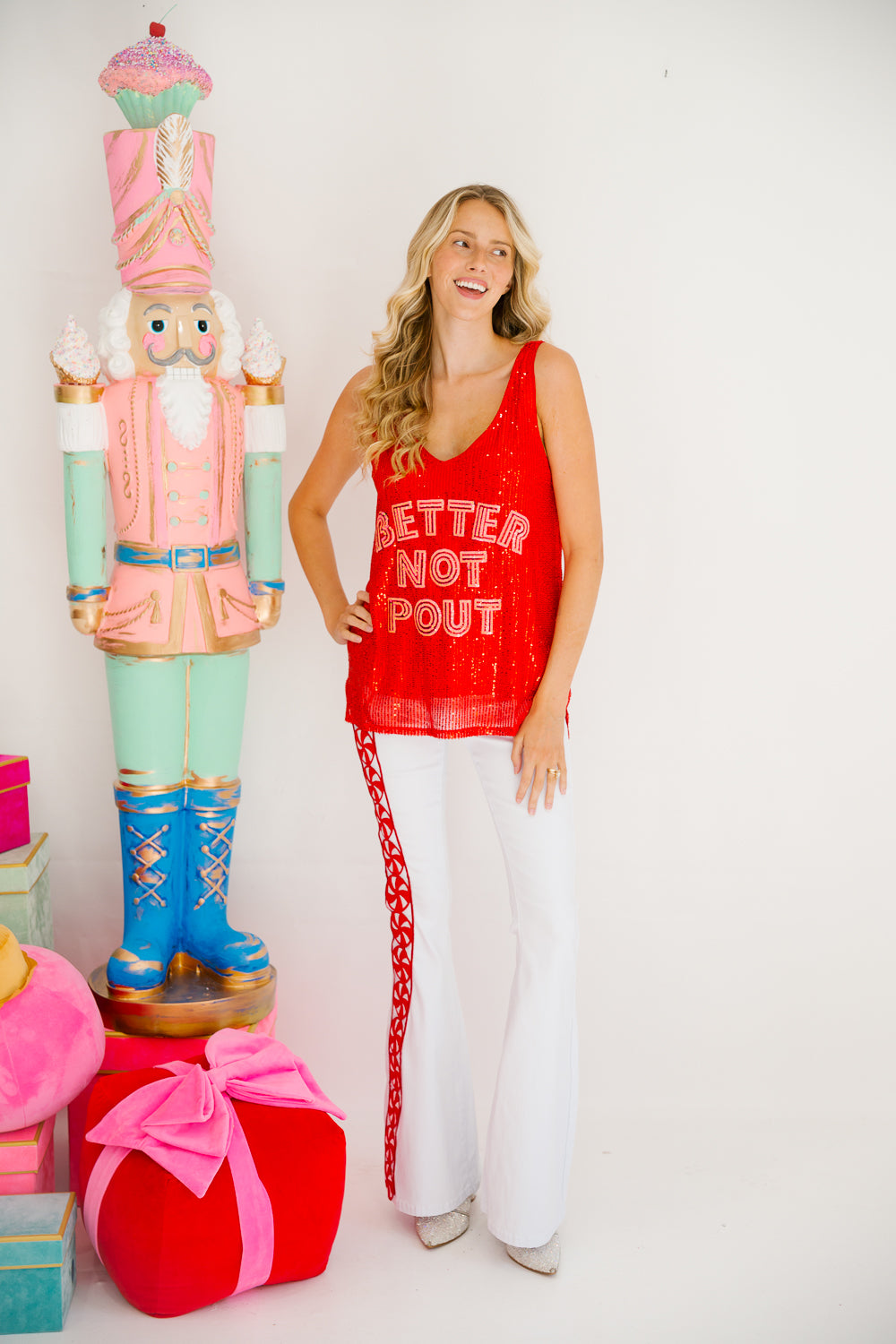 BETTER NOT POUT RED SEQUIN TANK TANK Judith March