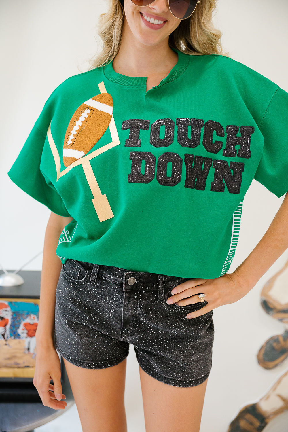 TOUCHDOWN TIME GREEN PULLOVER PULLOVER Judith March