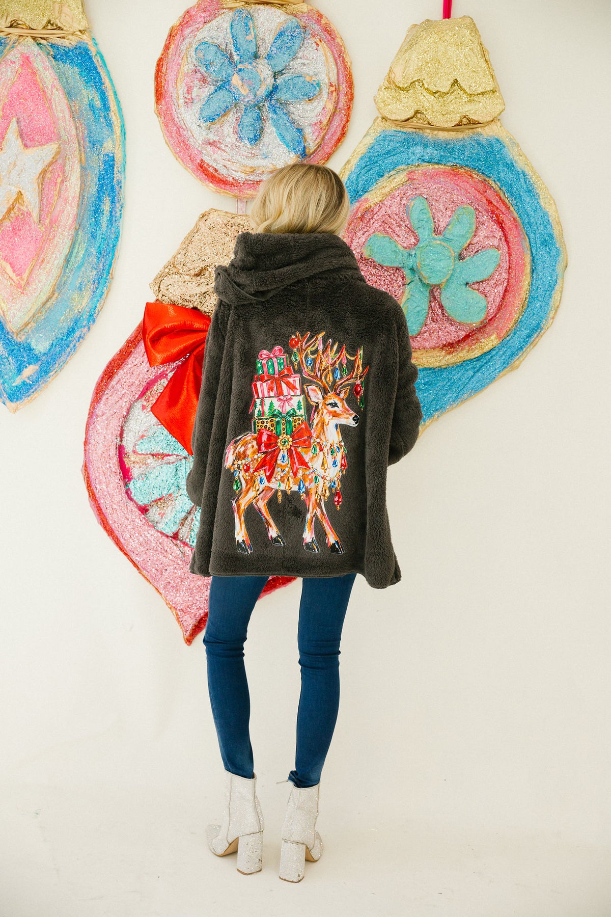 REINDEER & RIBBONS BLACK CARDIGAN JACKET Judith March