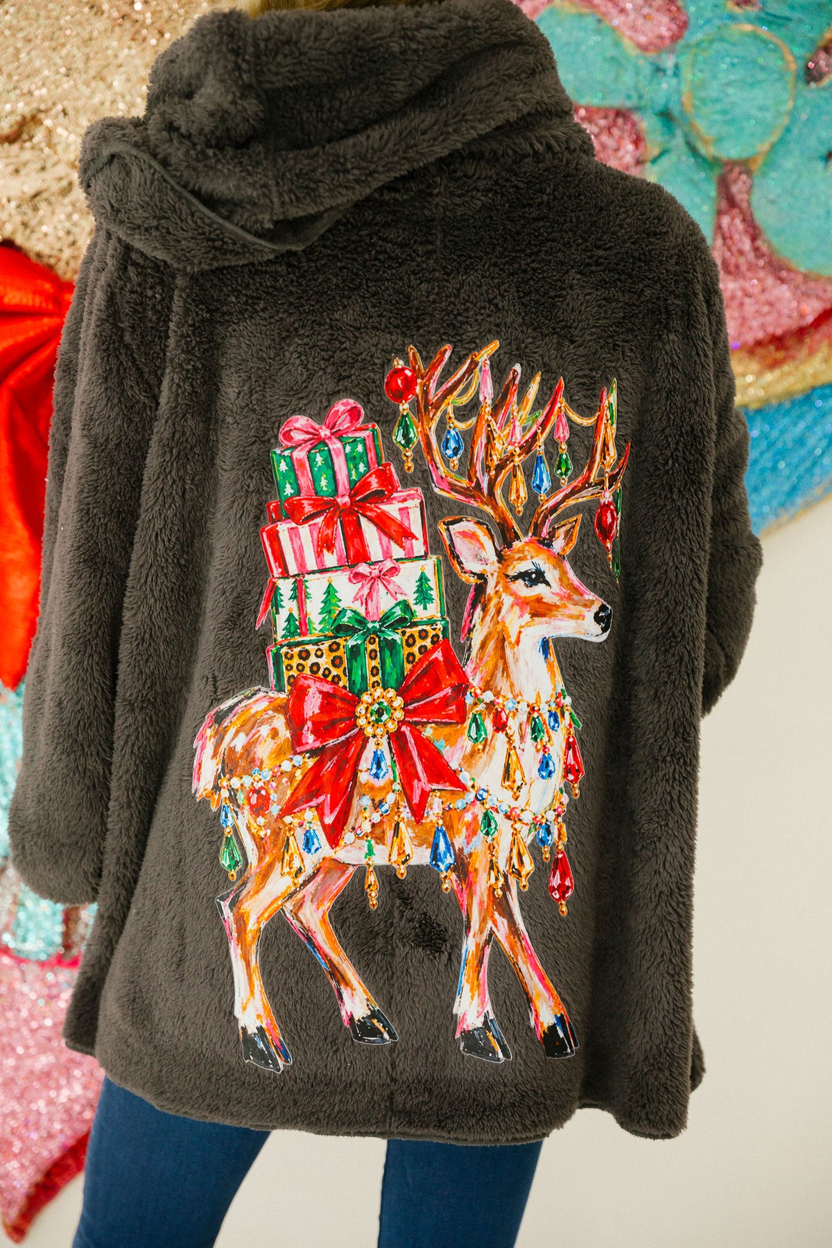 REINDEER & RIBBONS BLACK CARDIGAN JACKET Judith March