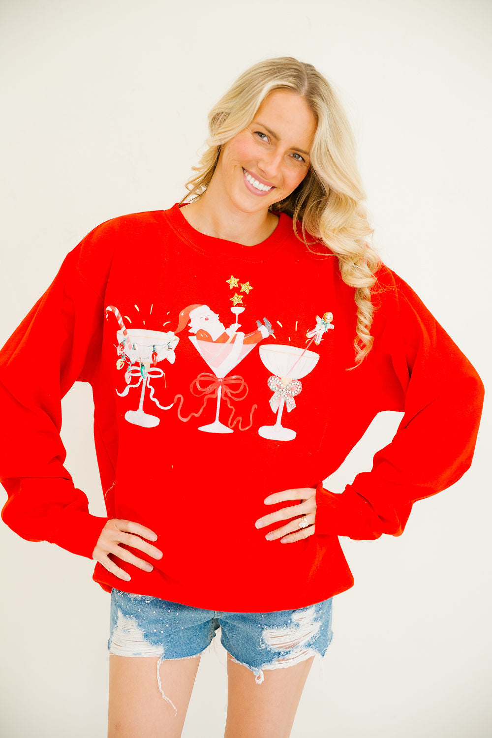 *TIPSY SANTA RED PULLOVER - LARGE PULLOVER Judith March