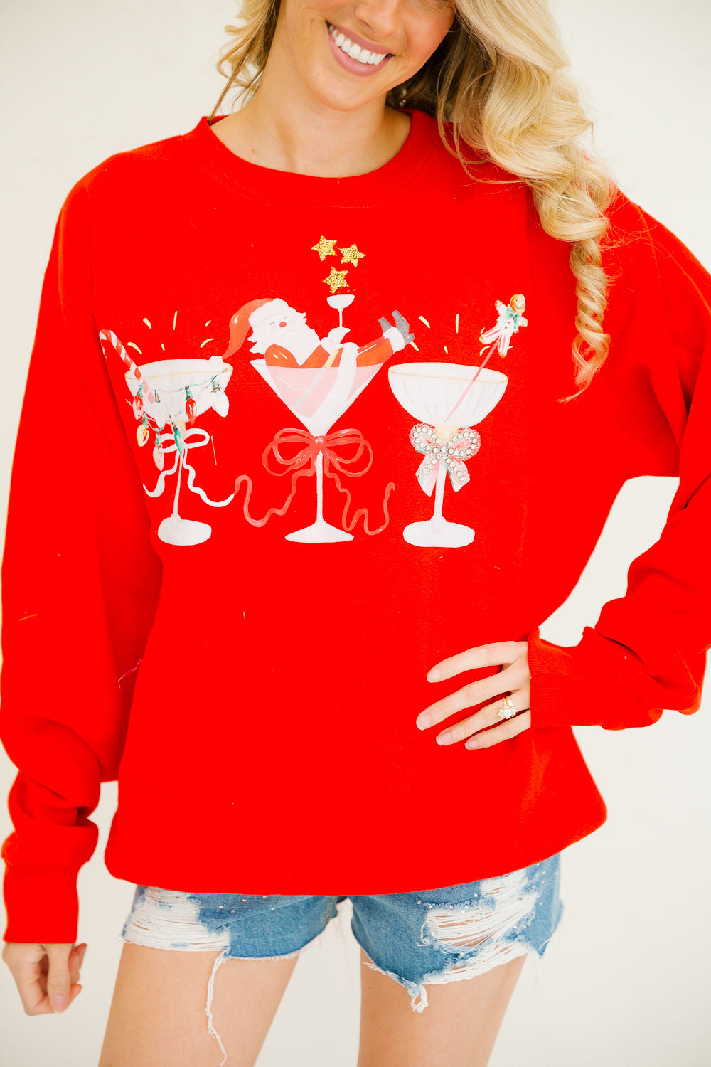 *TIPSY SANTA RED PULLOVER - LARGE PULLOVER Judith March