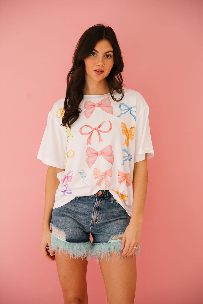 PASTEL BOWS WHITE TEE Tee Judith March   