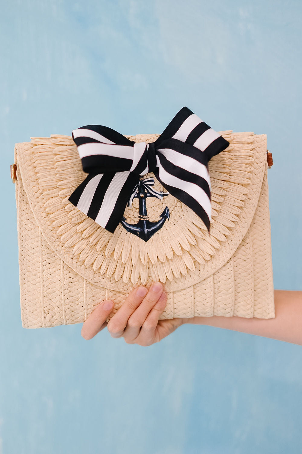 SAILOR'S BOW STRAW CLUTCH PURSE Judith March