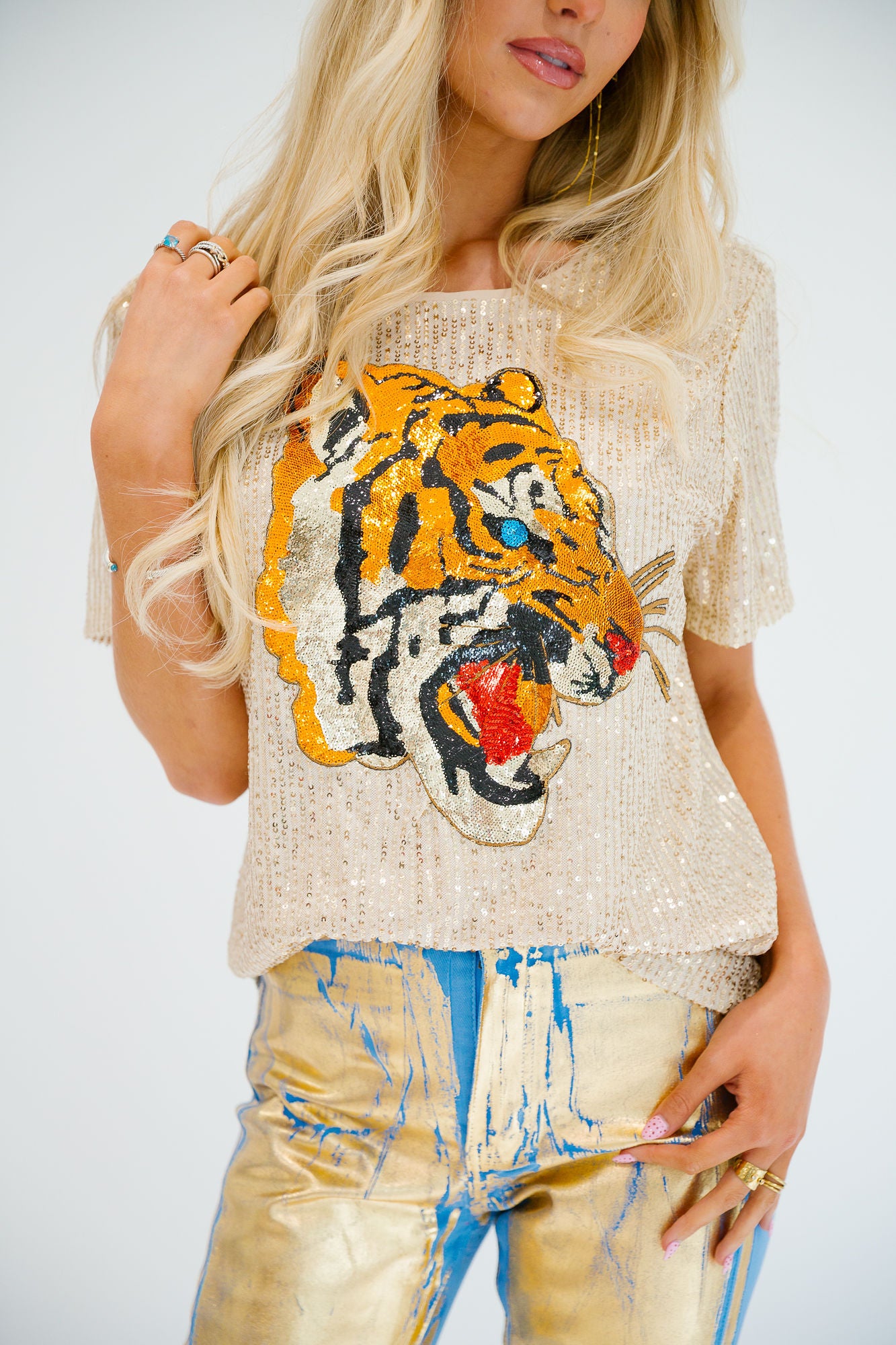 TIGER GOLD SEQUIN TOP TOP Judith March
