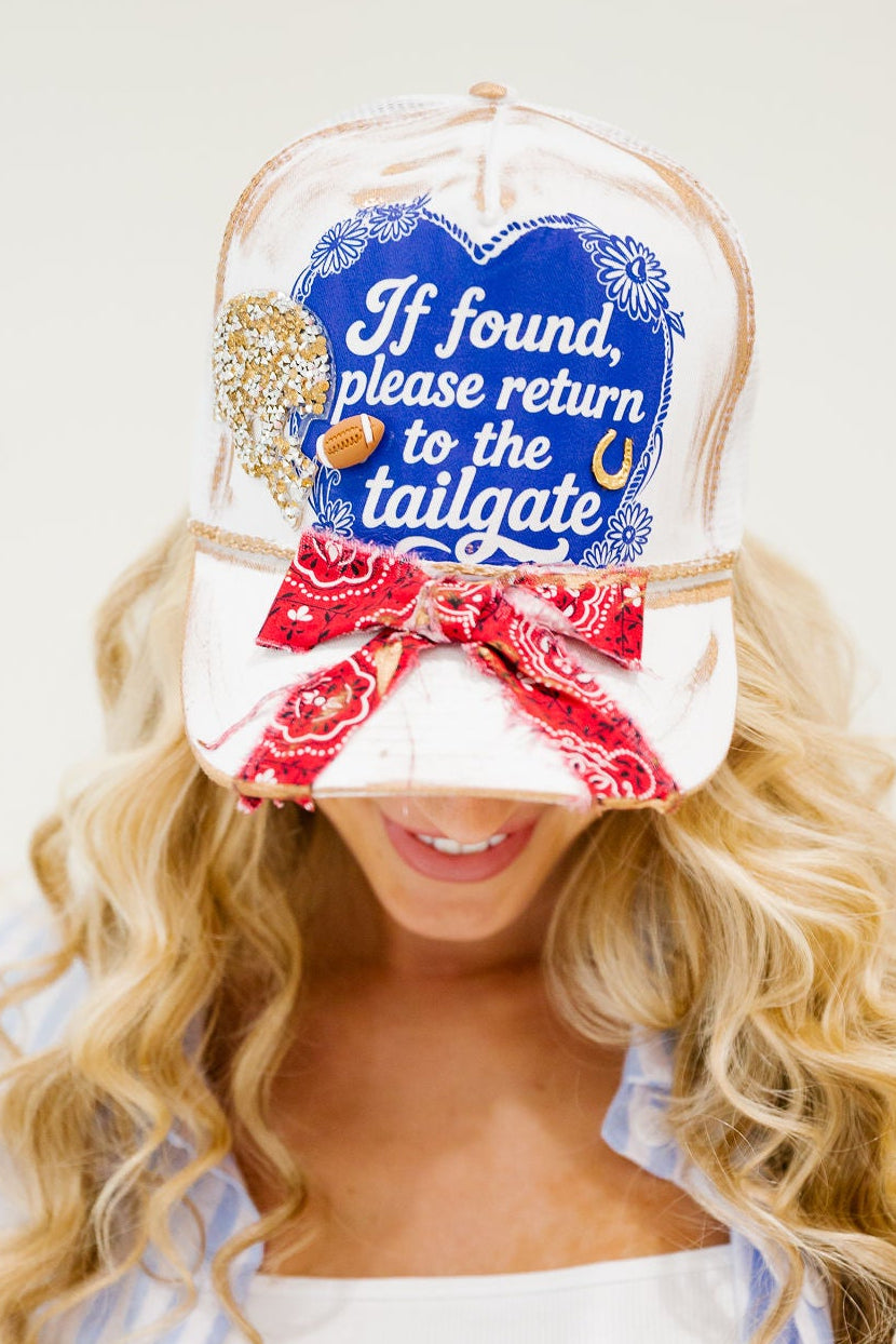 IF FOUND, RETURN TO TAILGATE WHITE STRUCTURED HAT