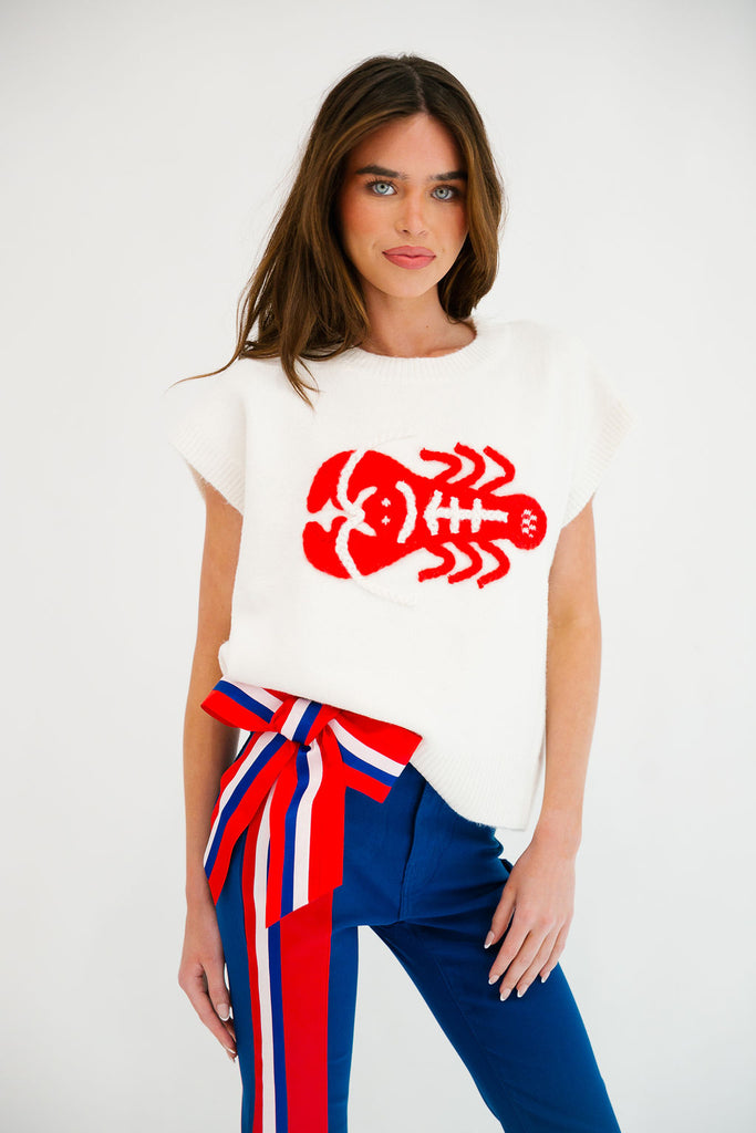 LOBSTER PATCH CREAM SLEEVELESS SWEATER SWEATER Judith March