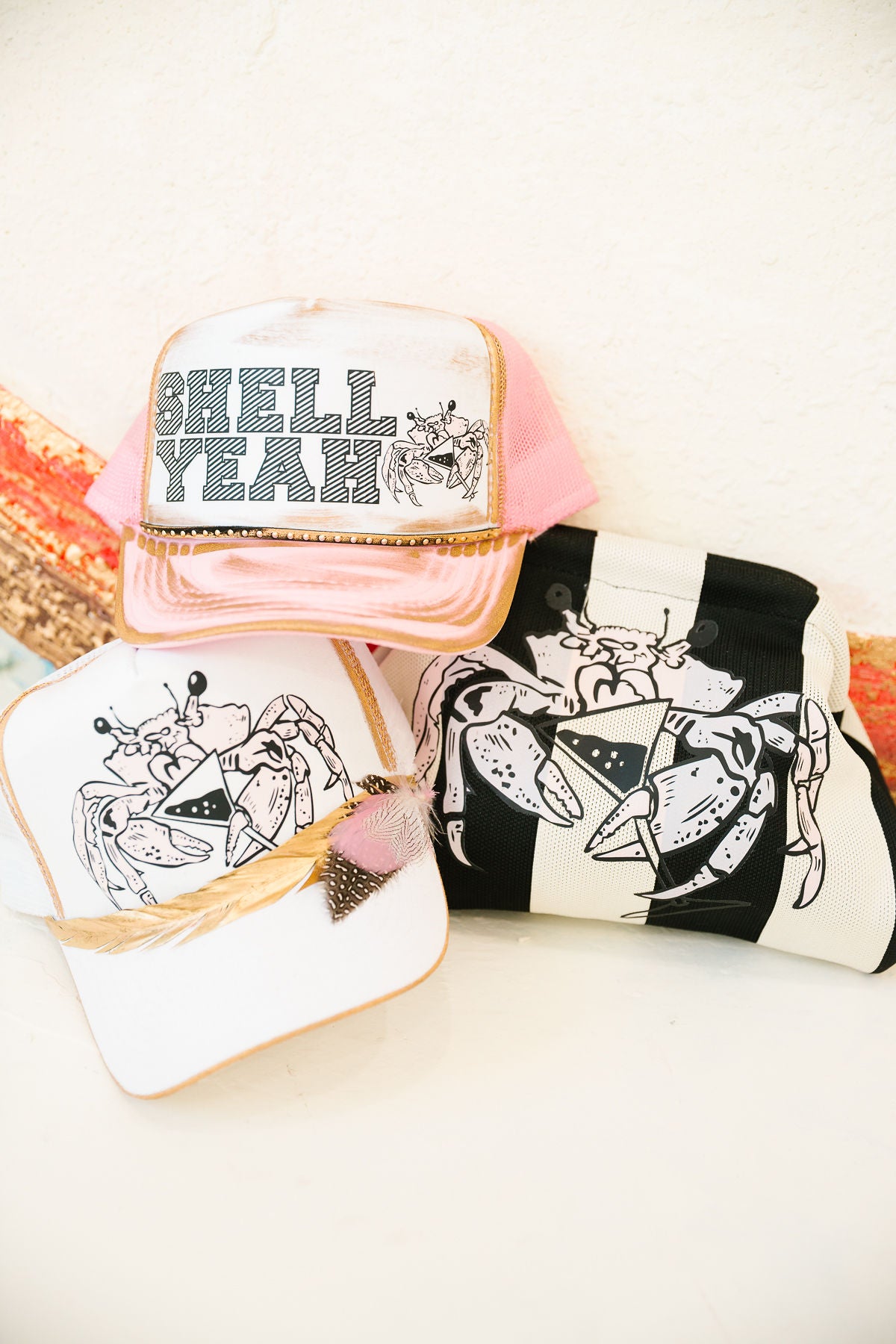 CLAWS & COCKTAILS WHITE TRUCKER HAT TRUCKER HAT Judith March