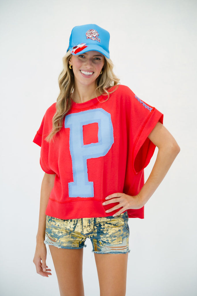 GAMEDAY LETTER PATCH TOP- RED/BLUE