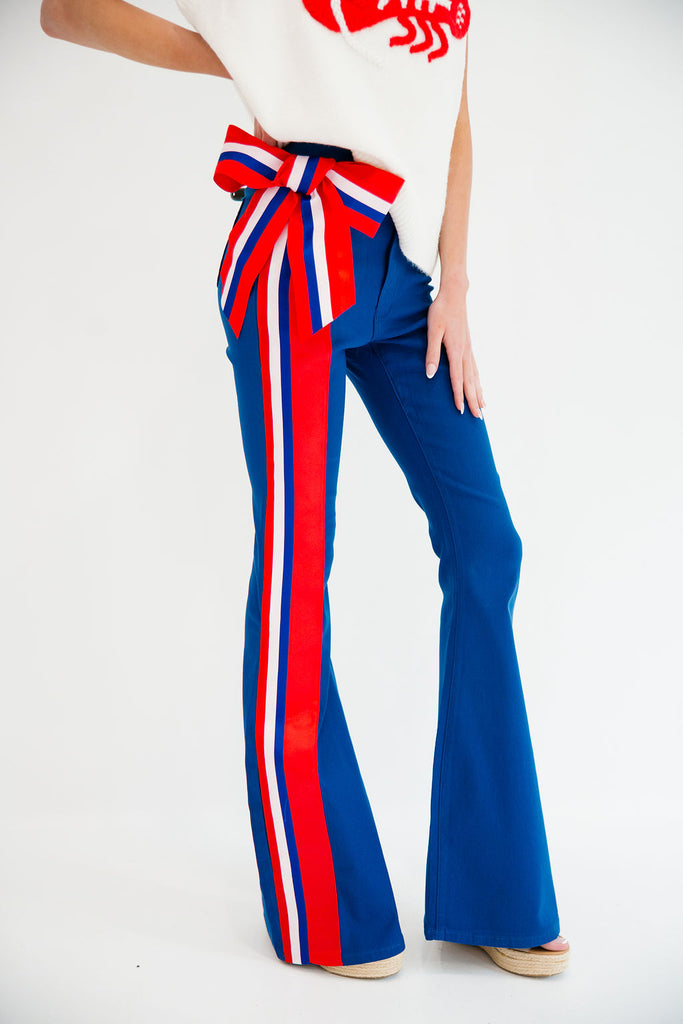 COASTAL BOW STRIPED BLUE FLARES FLARES Judith March