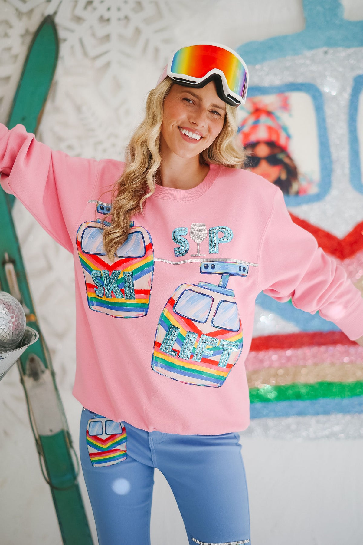 SKI LIFT & SIPS PINK PULLOVER PULLOVER Judith March