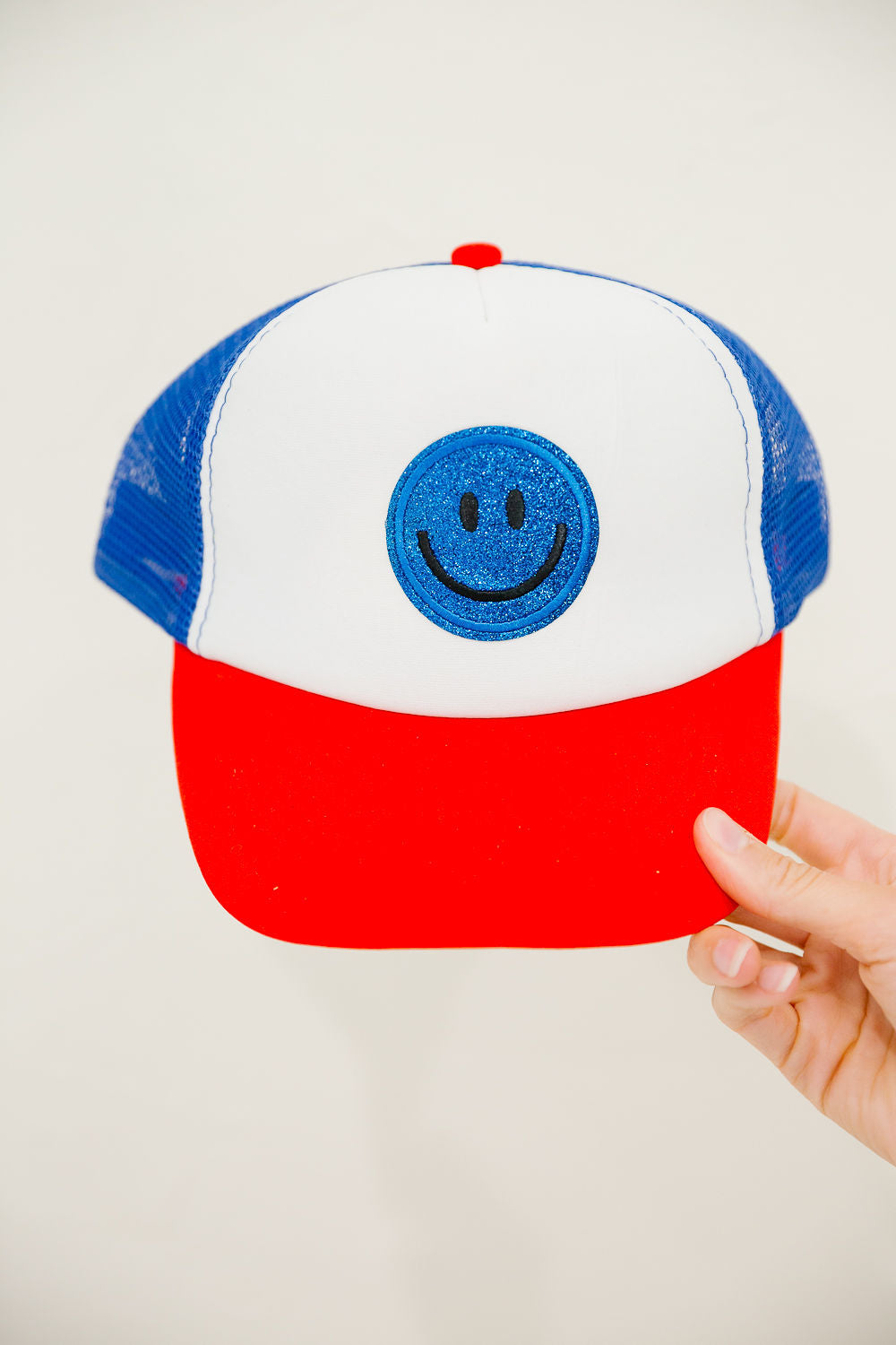 **MINI KIDS BLUE SMILEY RED/BLUE TRUCKER HAT HAT Judith March