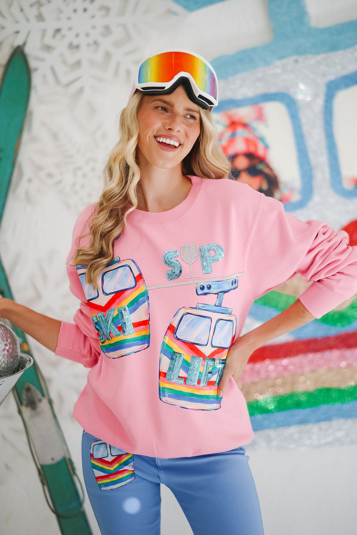SKI LIFT & SIPS PINK PULLOVER PULLOVER Judith March