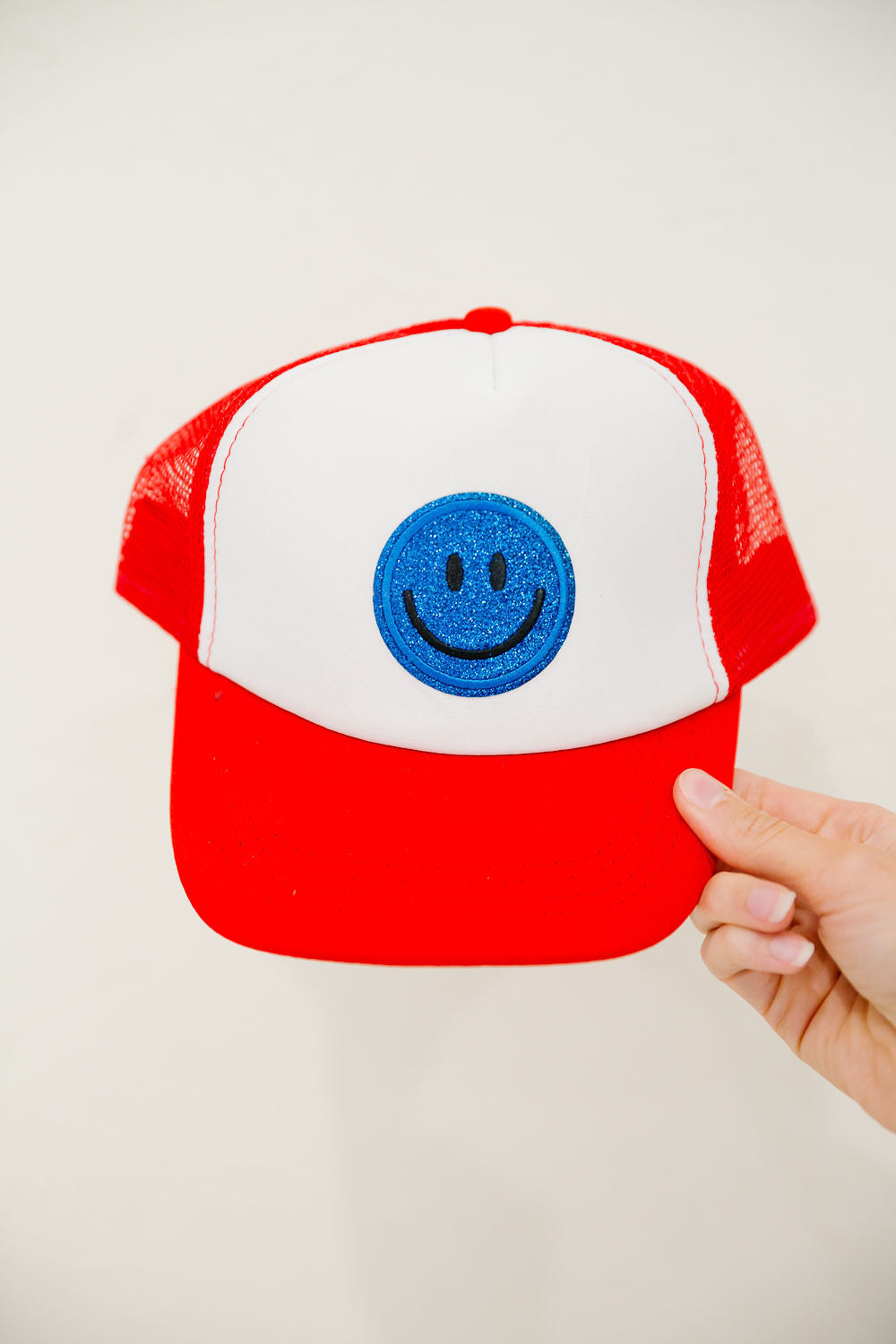 **MINI KIDS BLUE SMILEY RED TRUCKER HAT HAT Judith March