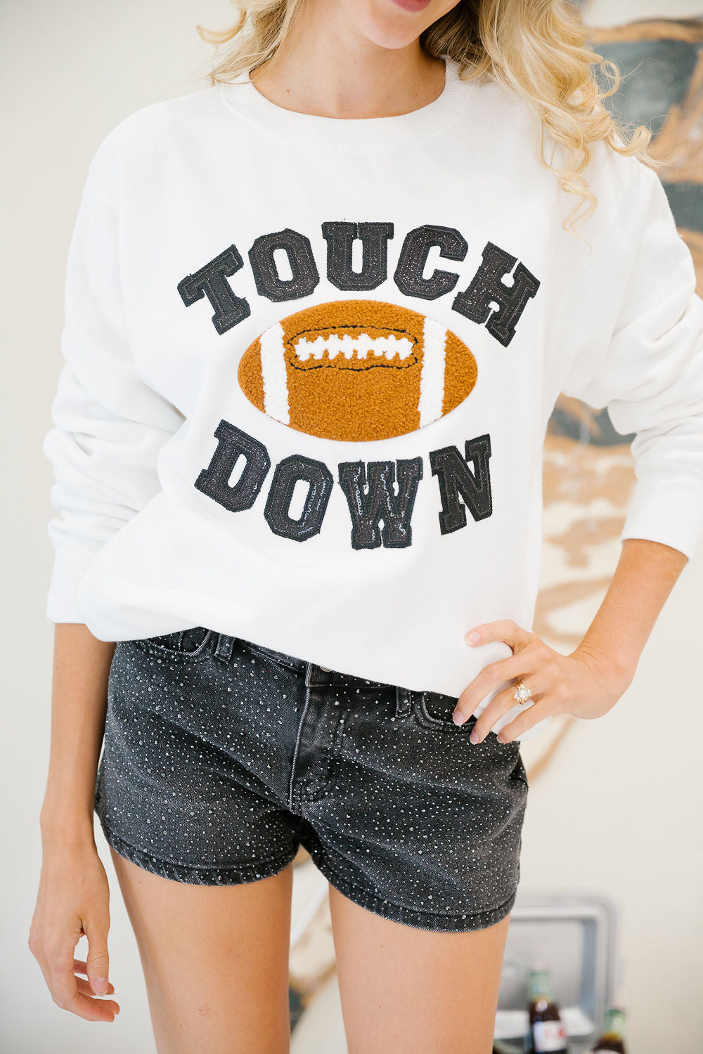 TOUCHDOWN DARLING WHITE PULLOVER PULLOVER Judith March