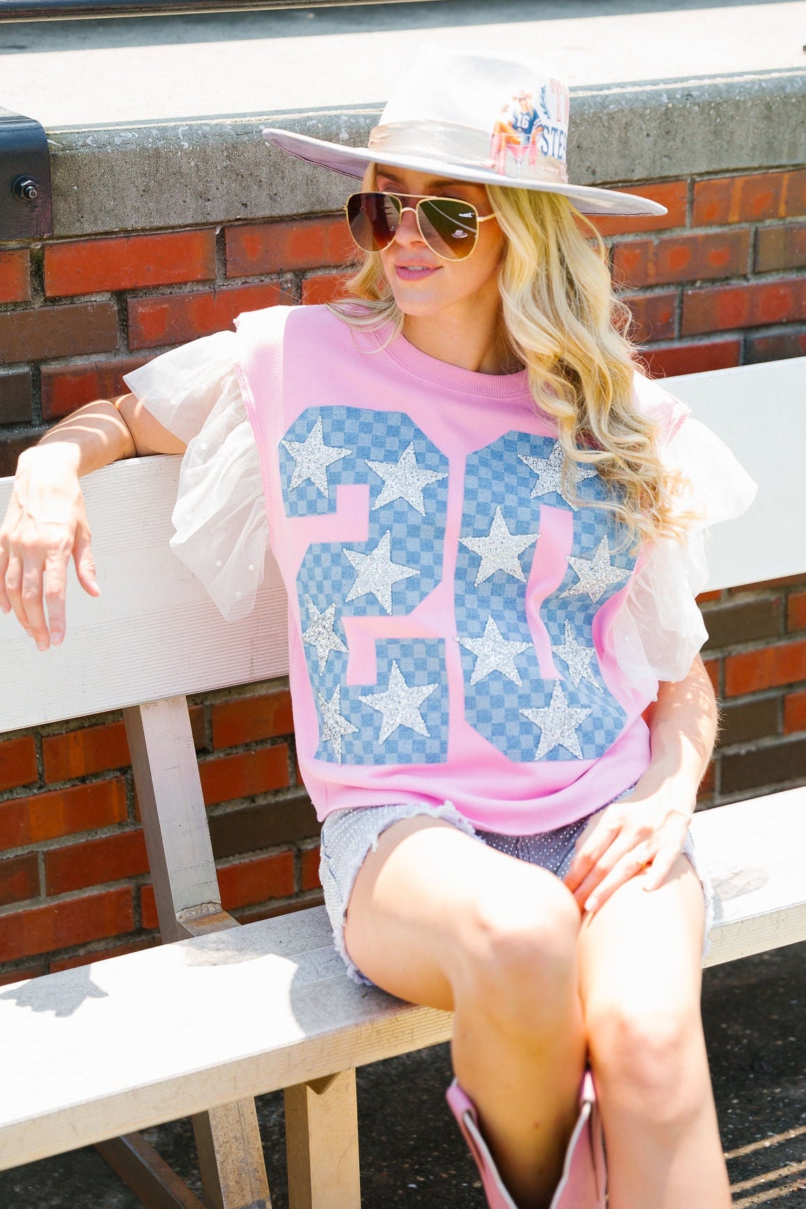CUSTOM DENIM NUMBER LACE SLEEVE PULLOVER PULLOVER Judith March