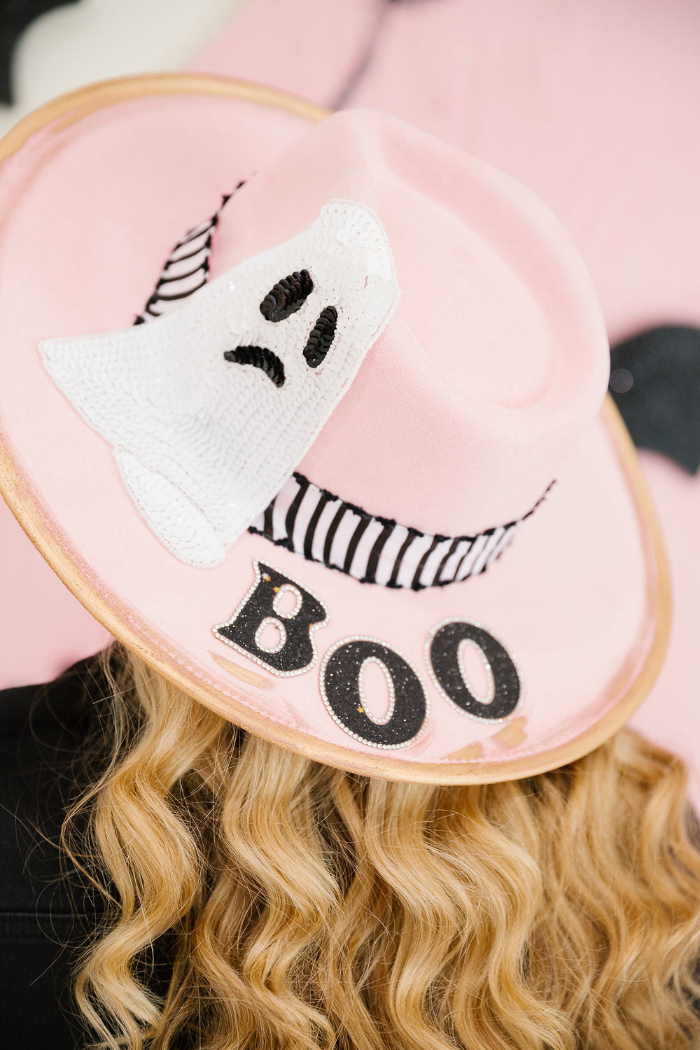 GHOSTLY BOO PINK RANCHER HAT TRUCKER HAT Judith March