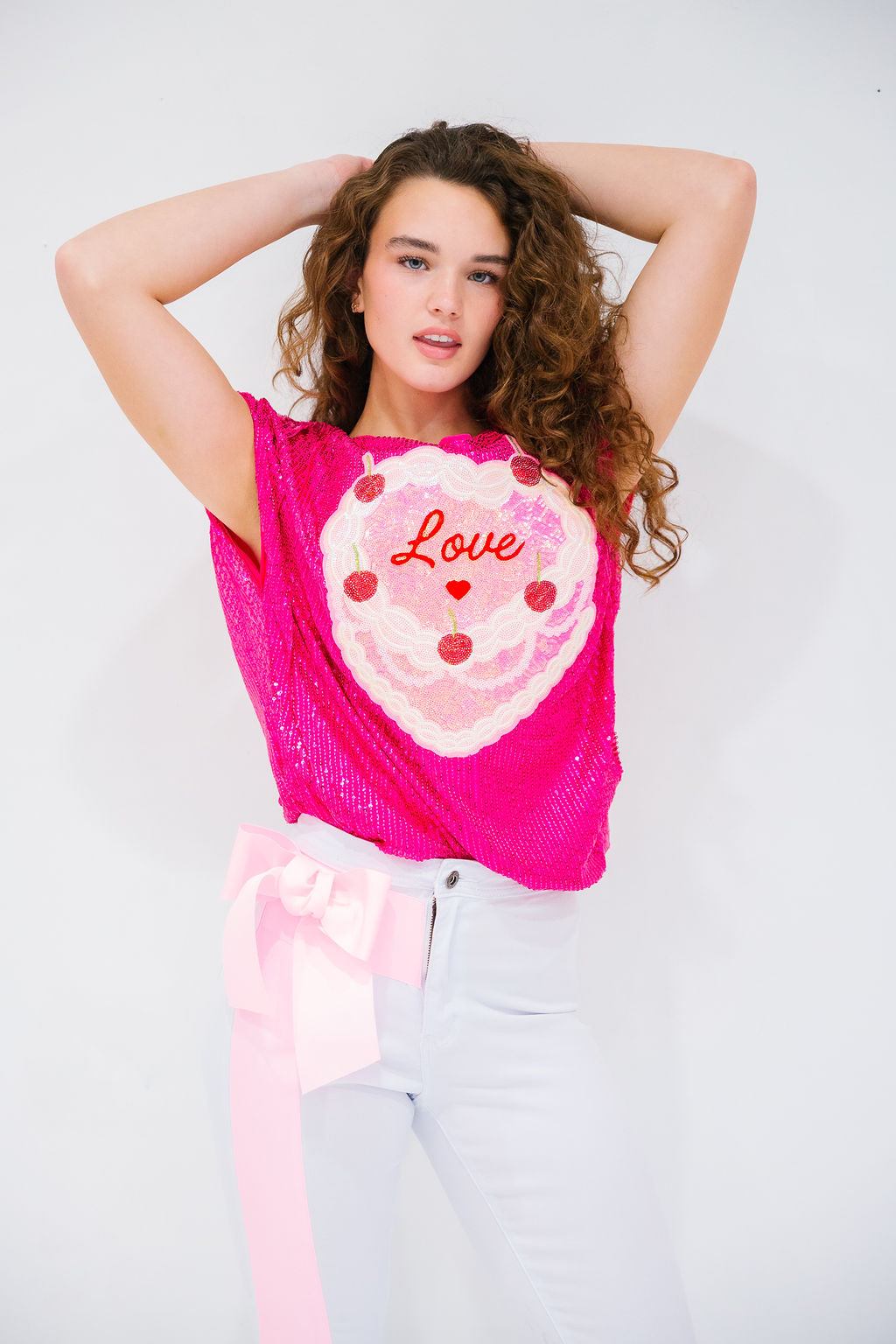 SUGAR HEART PINK SEQUIN TOP