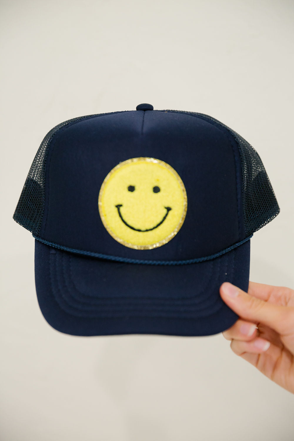 **MINI KIDS YELLOW SMILEY NAVY TRUCKER HAT HAT Judith March