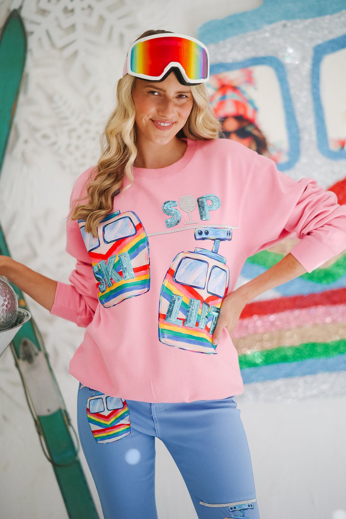 SKI LIFT & SIPS PINK PULLOVER PULLOVER Judith March