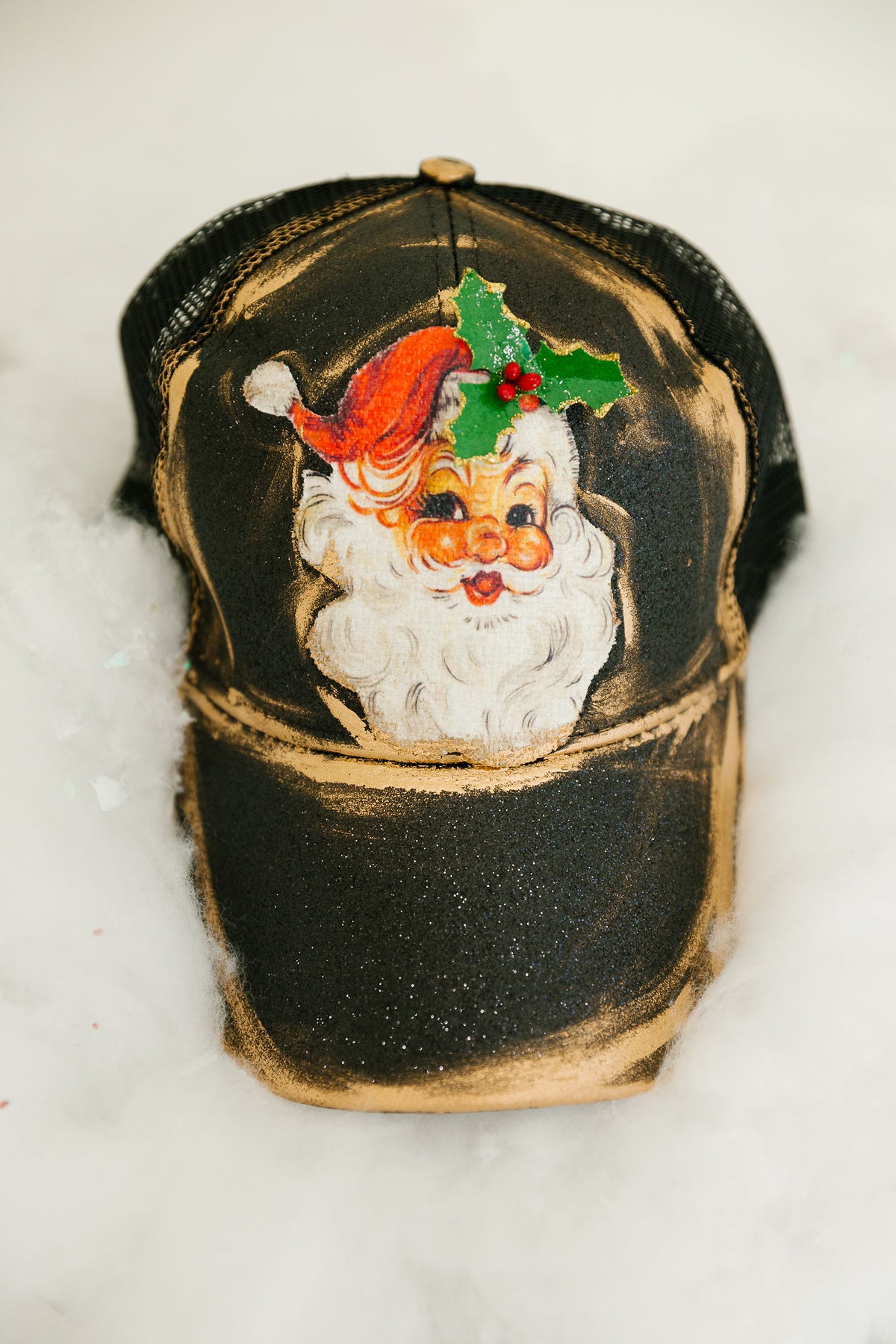 JOLLY SANTA BLACK GLITTER HAT TRUCKER HAT Judith March