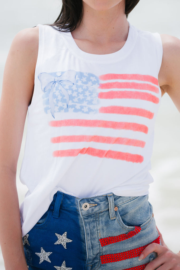 WATERCOLOR FLAG BOW TANK TANK Judith March