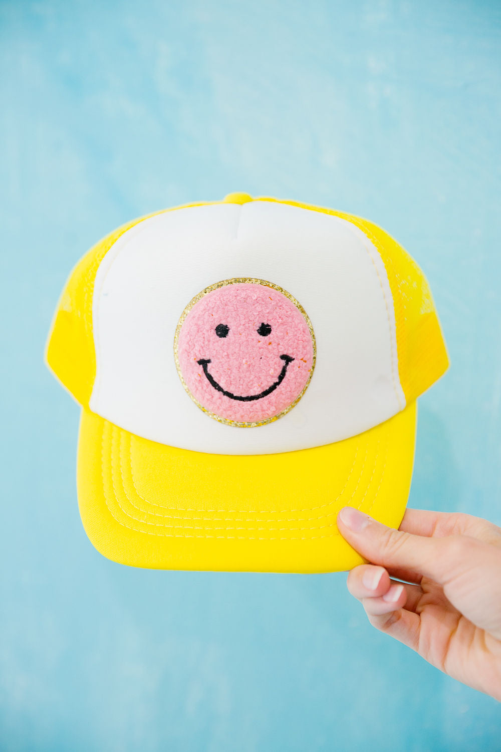 **MINI KIDS PINK SMILEY YELLOW TRUCKER HAT HAT Judith March