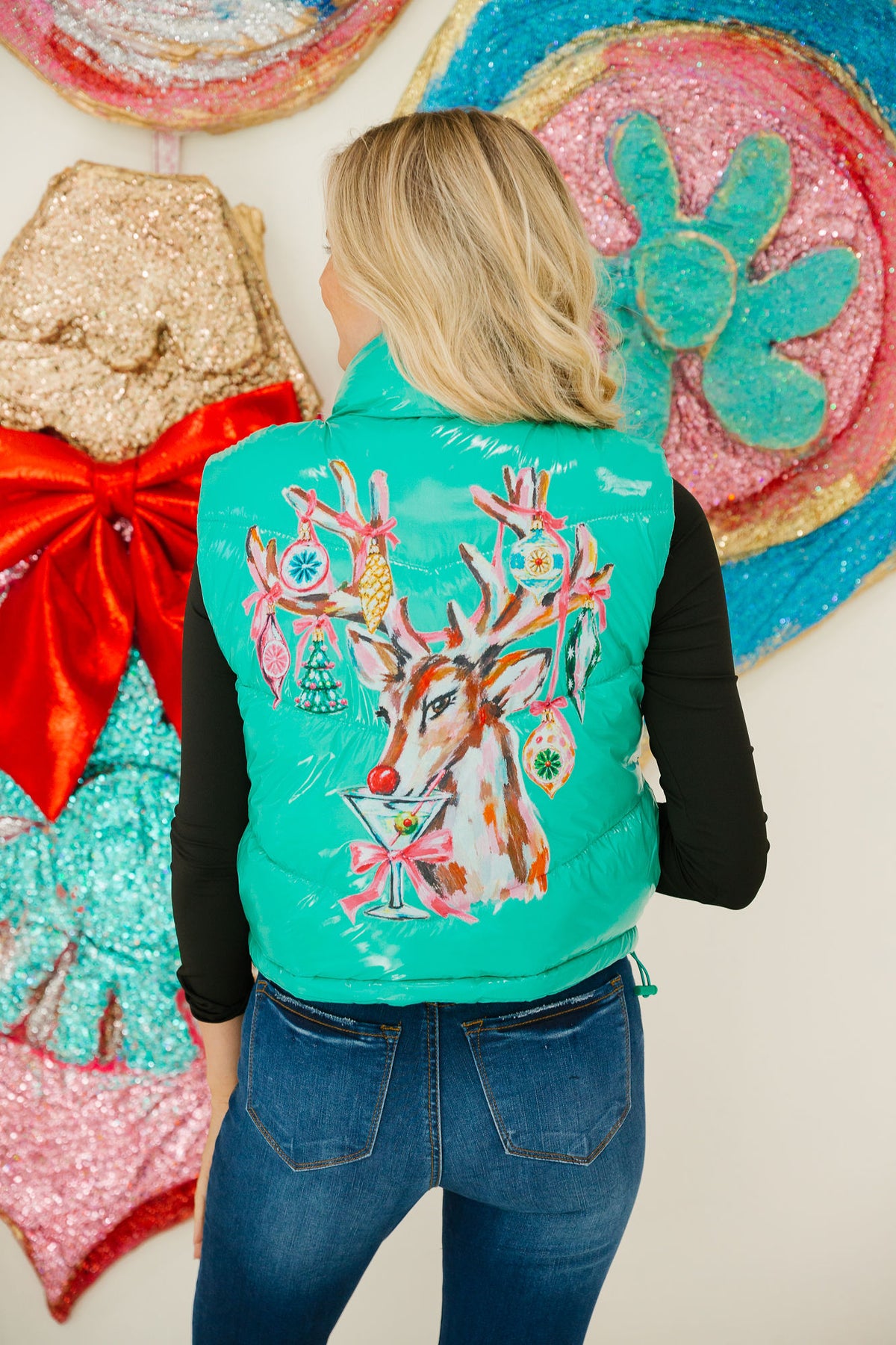 MERRY MARTINI REINDEER TEAL VEST VEST Judith March