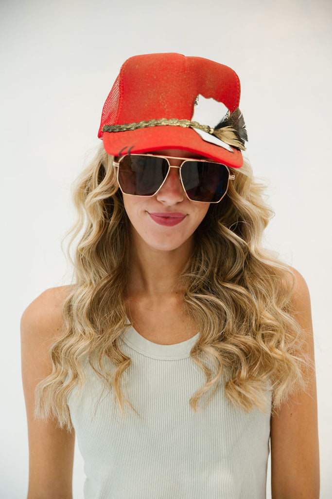 POKER FACE RED TRUCKER HAT TRUCKER HAT Judith March   