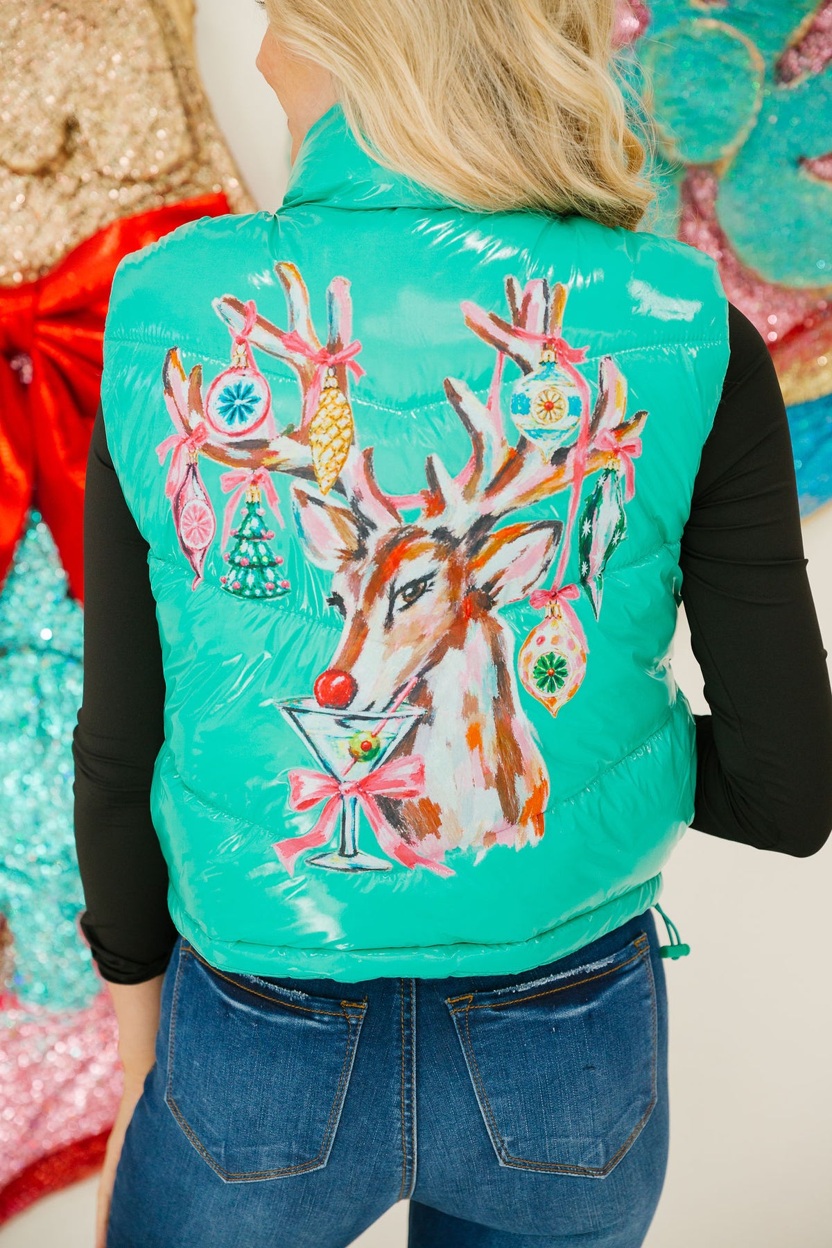 MERRY MARTINI REINDEER TEAL VEST VEST Judith March
