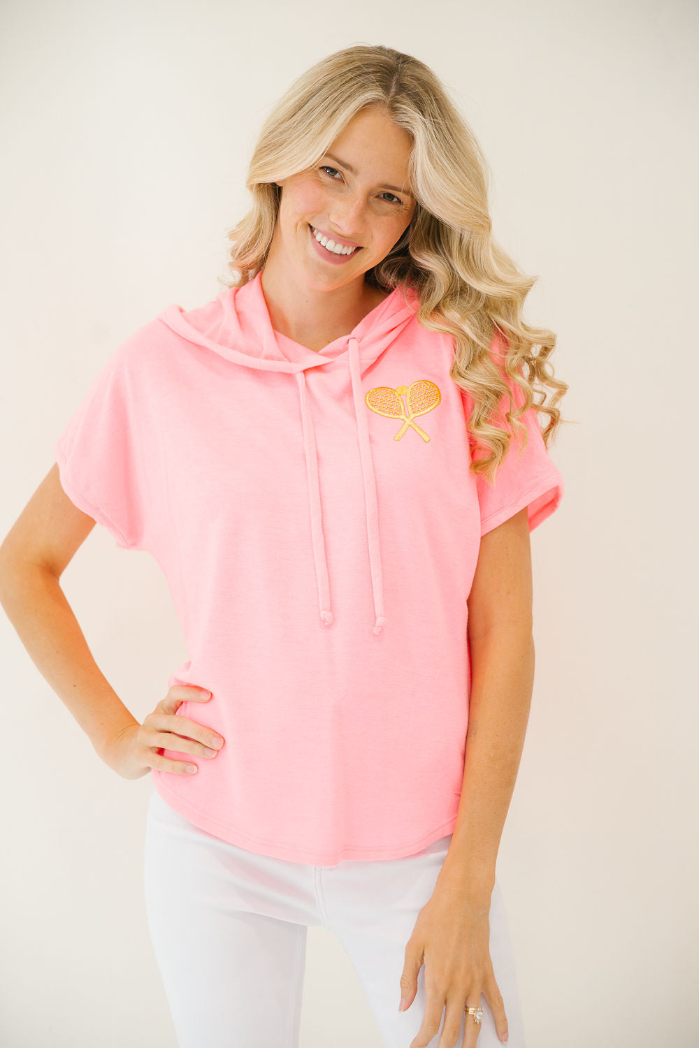 *PINK SHORT SLEEVE TENNIS HOODIE - MEDIUM HOODIE Judith March